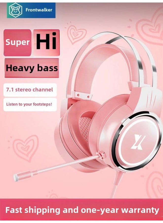 Forerunner Computer Headset Wired Girls' Game With Mac Laptop Desktop Headset Microphone Pink-Color:Official Standard Configuration - Technological Black Upgrade [mobile Phone/notebook/desktop]  - Image 2