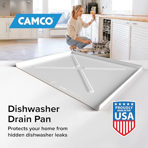 Camco Dishwasher Drain Pan - Protects Floors, Cabinets, Walls & Features Front Opening for Easy Leak Detection - Crafted of Heavy-Duty Polymer - 24” x 20-1/2” (20600) - Image 2