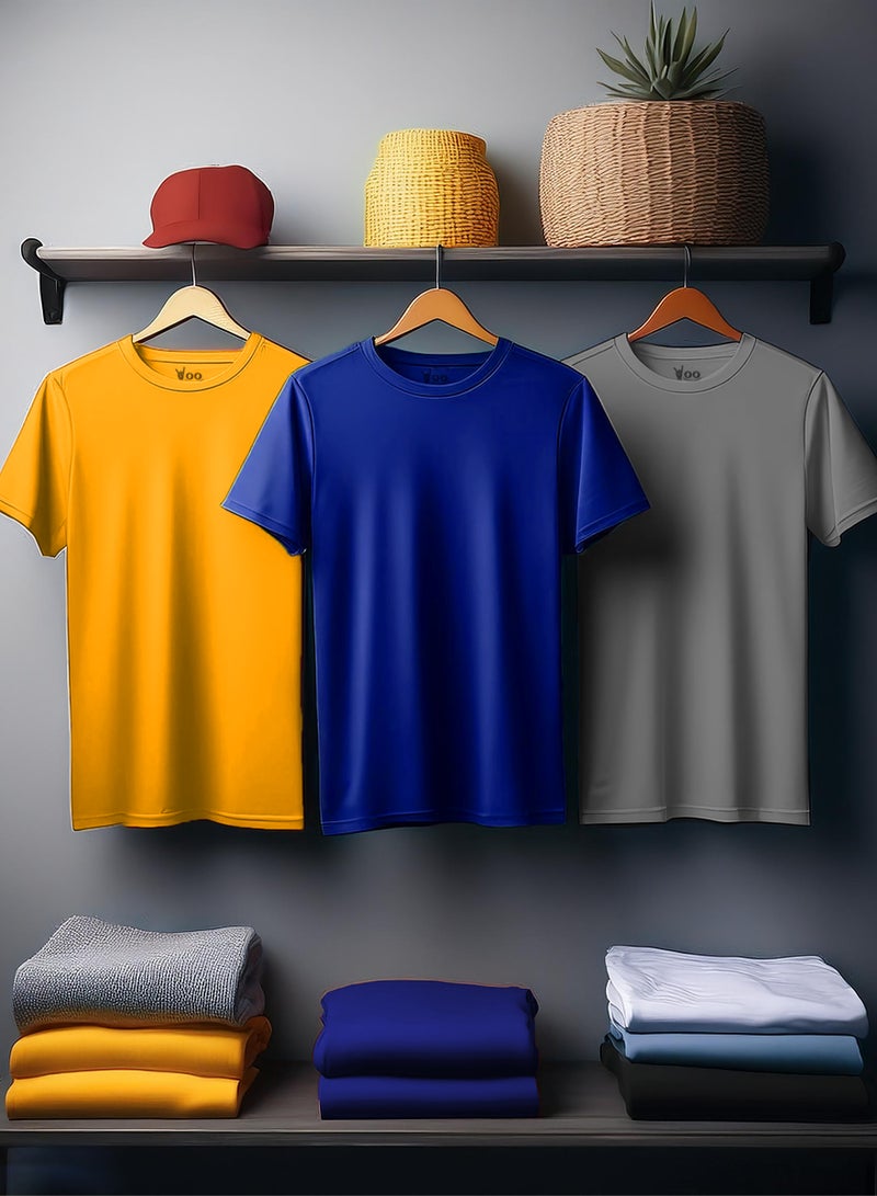 Yoo Street Bundle of 3 Classic T-Shirts - BLUE GRAY YELLOW
