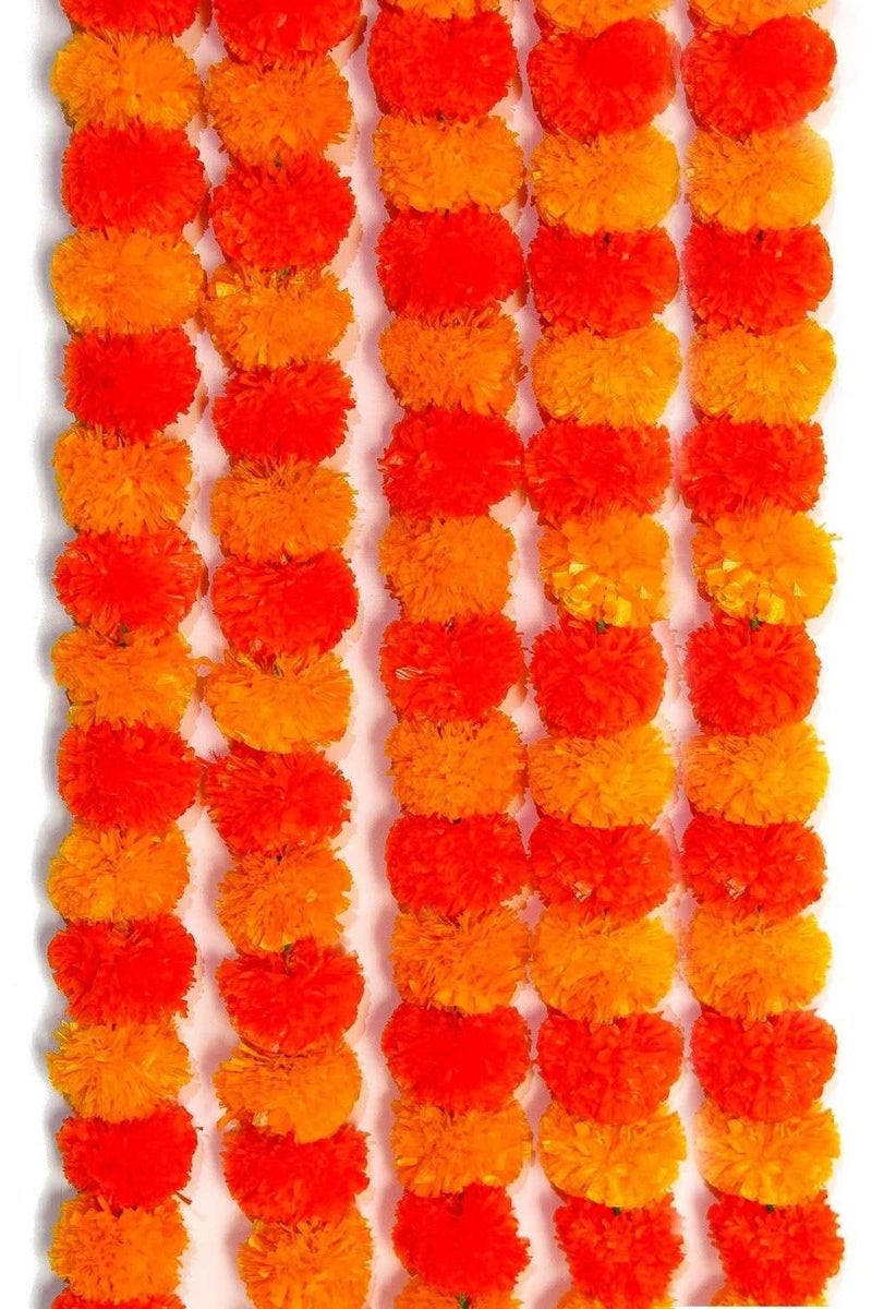 Shreeji Artificial Marigold Garland – Pack of 5, 5.1 ft Each | 34 Flowers per String | 3-Inch Blooms – Largest & Longest in Market | Indian Festival & Wedding Decor - Image 1