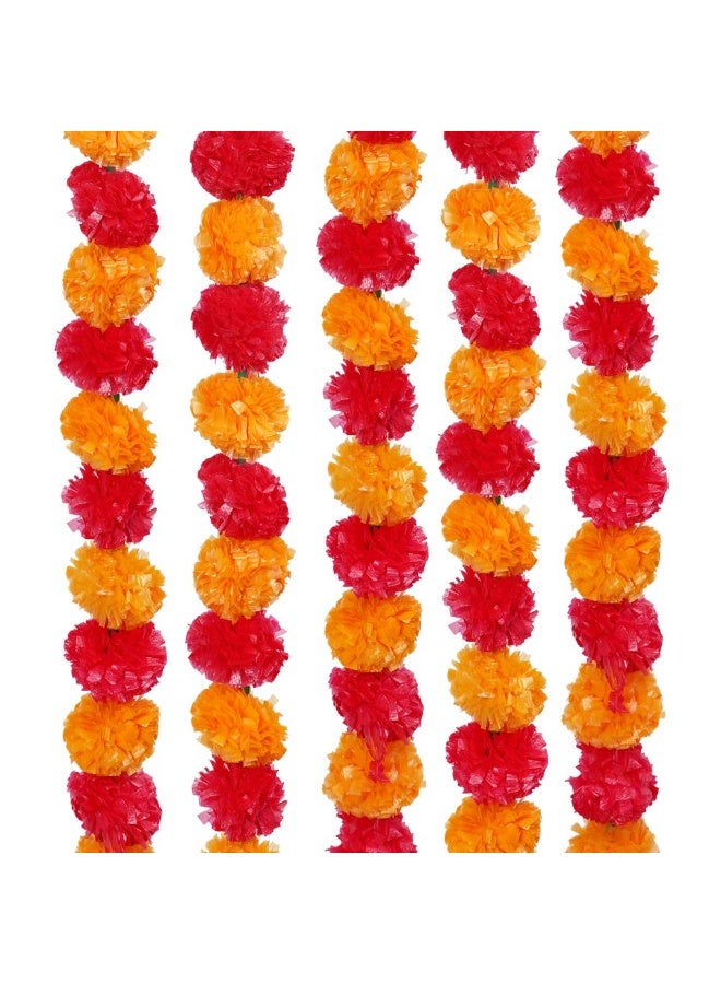 Shreeji Artificial Marigold Garland – Pack of 5, 5.1 ft Each | 34 Flowers per String | 3-Inch Blooms – Largest & Longest in Market | Indian Festival & Wedding Decor - Image 3