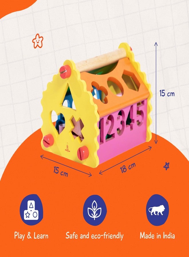 Shumee 6-in-1 Wooden House Shape Sorter Toys for Kids (1+yr) with Clock | Learn Numbers, Shapes, Colors & Time | Gift for 1 Year Old Boy & Girl | Numbers 0-9 & Easy Grip Shapes - Image 3