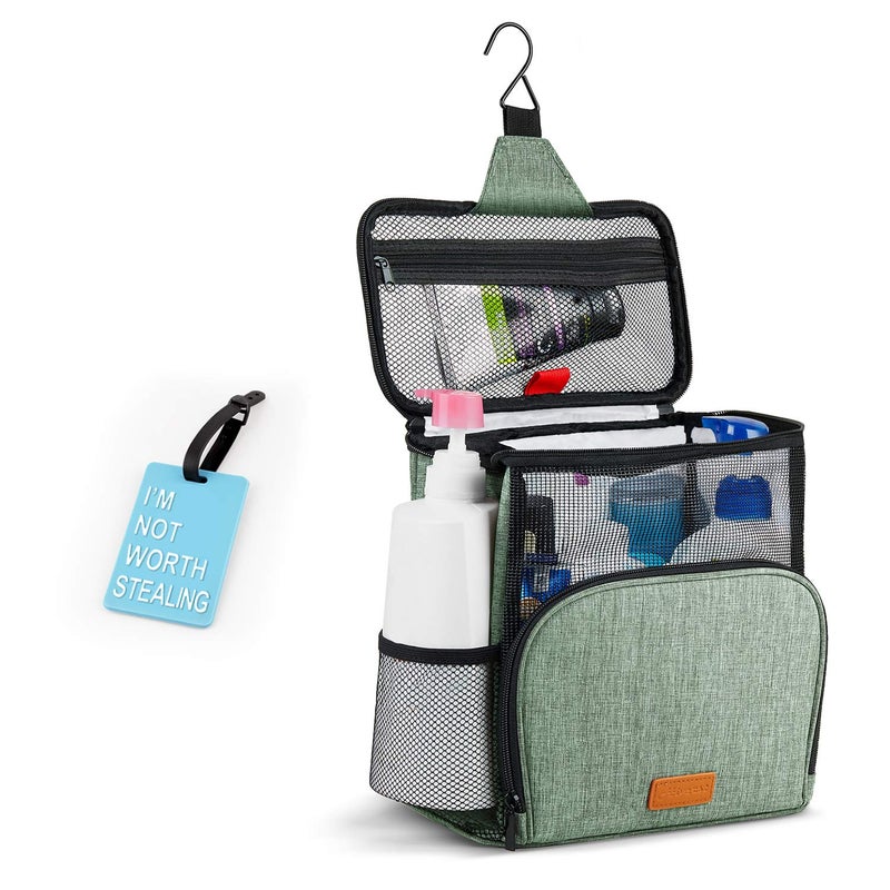 Hiverst Hiverst Hanging Toiletry Bag  Shower Caddy Tote Bag (Updated Version  Full Size Bottle Compatible)  Bath Organizer for College Dorms  Gym  Camp  Women Men  with Funny Luggage Tag