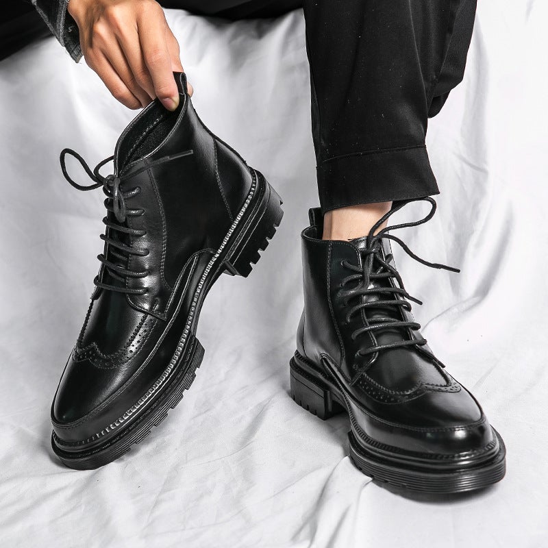 2022 High-Top Pointed Toe Leather Shoes British Formal Business Leather Shoes Fashion Trend Men'S Casual Leather Boots - Image 3