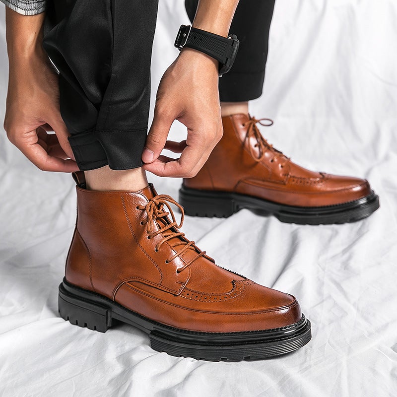 2022 High-Top Pointed Toe Leather Shoes British Formal Business Leather Shoes Fashion Trend Men'S Casual Leather Boots - Image 2