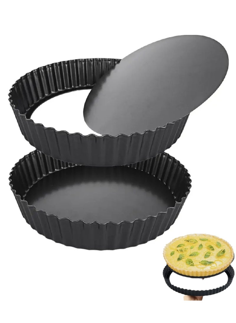 2pcs 11inch/28cm Tart Pan with Removable Bottom Small Non Stick Carbon Steel Quiche Pie Pans for Oven Baking，Fluted Round Deep Quiche Dish - Image 1