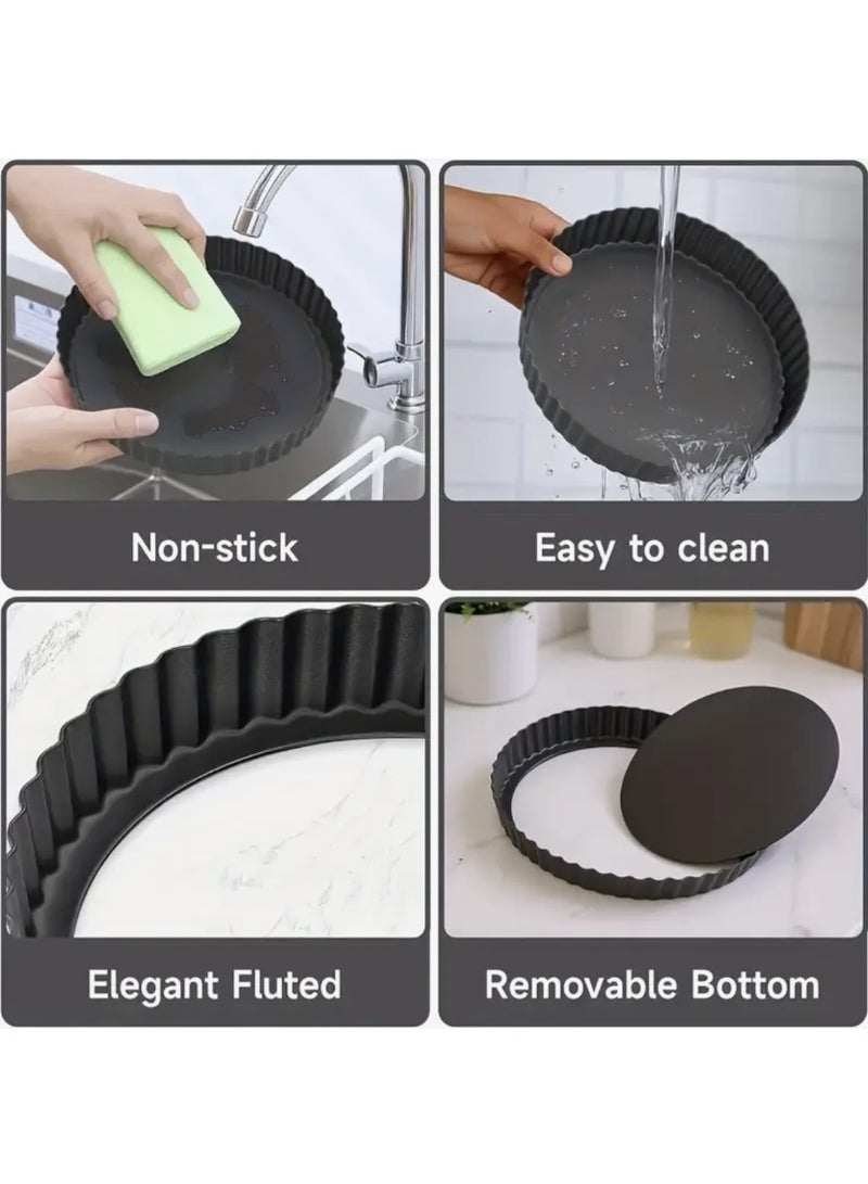 2pcs 11inch/28cm Tart Pan with Removable Bottom Small Non Stick Carbon Steel Quiche Pie Pans for Oven Baking，Fluted Round Deep Quiche Dish - Image 4