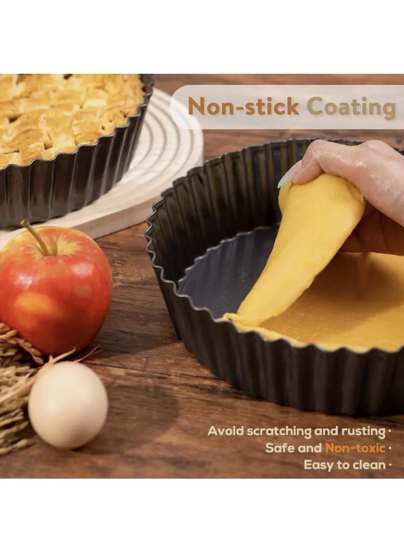 2pcs 11inch/28cm Tart Pan with Removable Bottom Small Non Stick Carbon Steel Quiche Pie Pans for Oven Baking，Fluted Round Deep Quiche Dish - Image 5