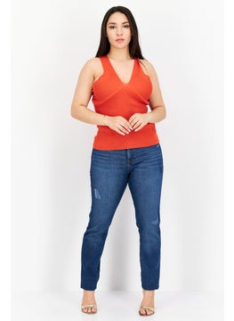 Missguided Women V-Neck Sleeveless Textured Top, Red  - Image 4