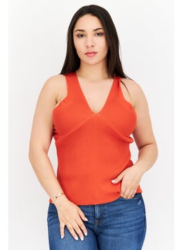 Missguided Women V-Neck Sleeveless Textured Top, Red  - Image 1