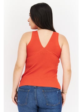 Missguided Women V-Neck Sleeveless Textured Top, Red  - Image 3