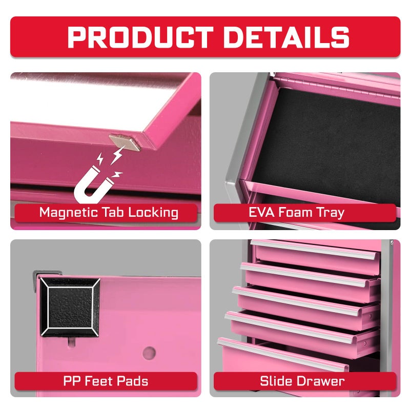 Geinxurn Mini Tool Box 3 Drawer Micro Top Chest and 5 Drawer Micro Roll Cab with Magnetic Locking Stackable Portable Hand Carry Tool Cases for Tools Storage (Pink) - Image 3