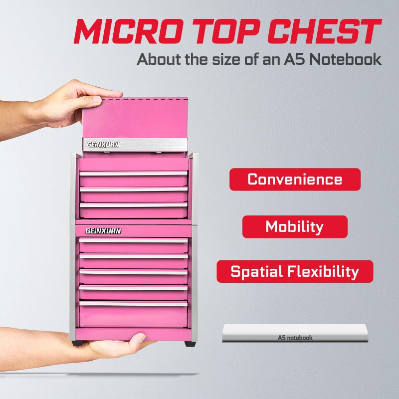 Geinxurn Mini Tool Box 3 Drawer Micro Top Chest and 5 Drawer Micro Roll Cab with Magnetic Locking Stackable Portable Hand Carry Tool Cases for Tools Storage (Pink) - Image 4