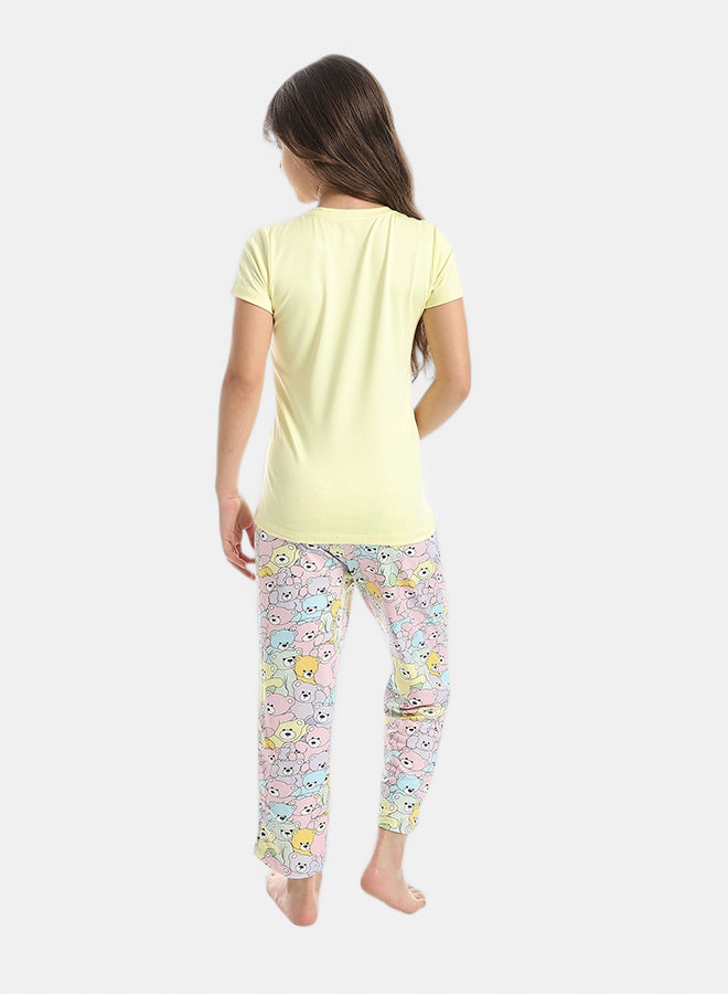 Andora Half Sleeves Plain T-Shirt And Teddy Bears Pants Pijama Set_Yellow - Image 5