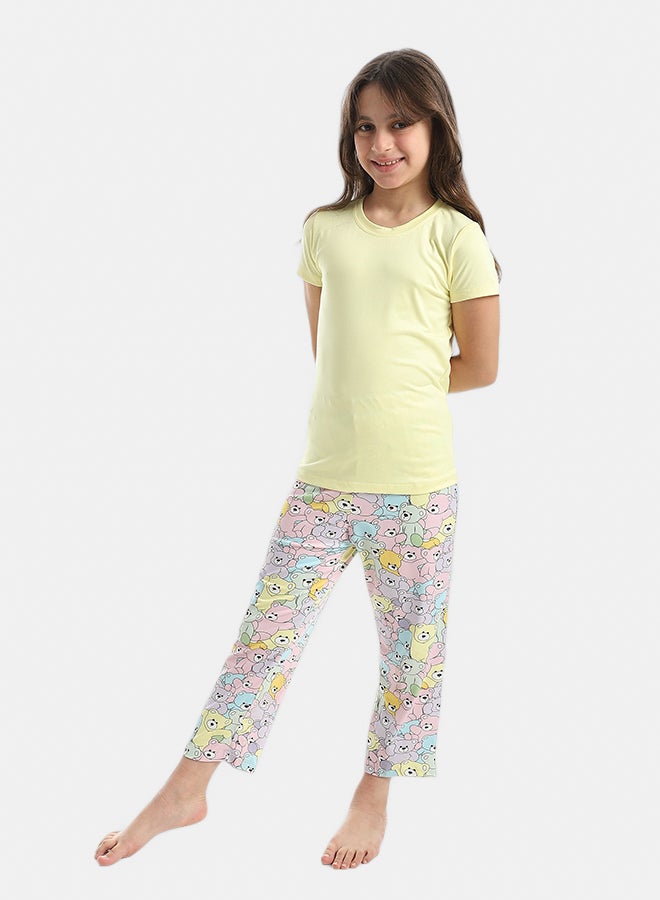 Andora Half Sleeves Plain T-Shirt And Teddy Bears Pants Pijama Set_Yellow - Image 3