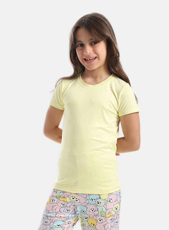 Andora Half Sleeves Plain T-Shirt And Teddy Bears Pants Pijama Set_Yellow - Image 4