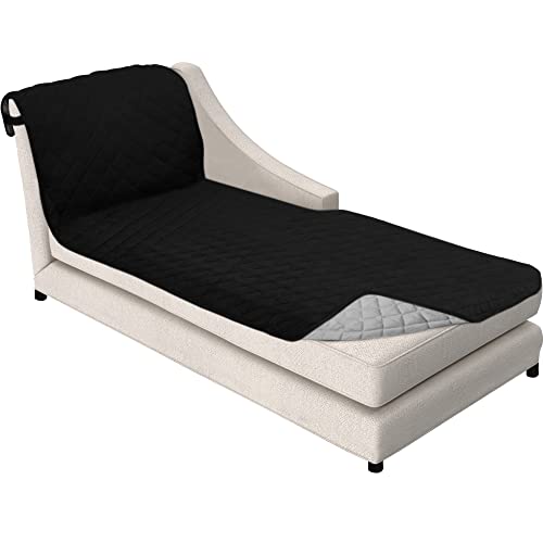 Sofa Shield Chaise Slip Cover with Patented Strap Cushion Protector US Designed Reversible Stain and Dog Tear Resistant Slipcover 102x34 inch Seat Washable Covers for Dogs Pets Black Gray