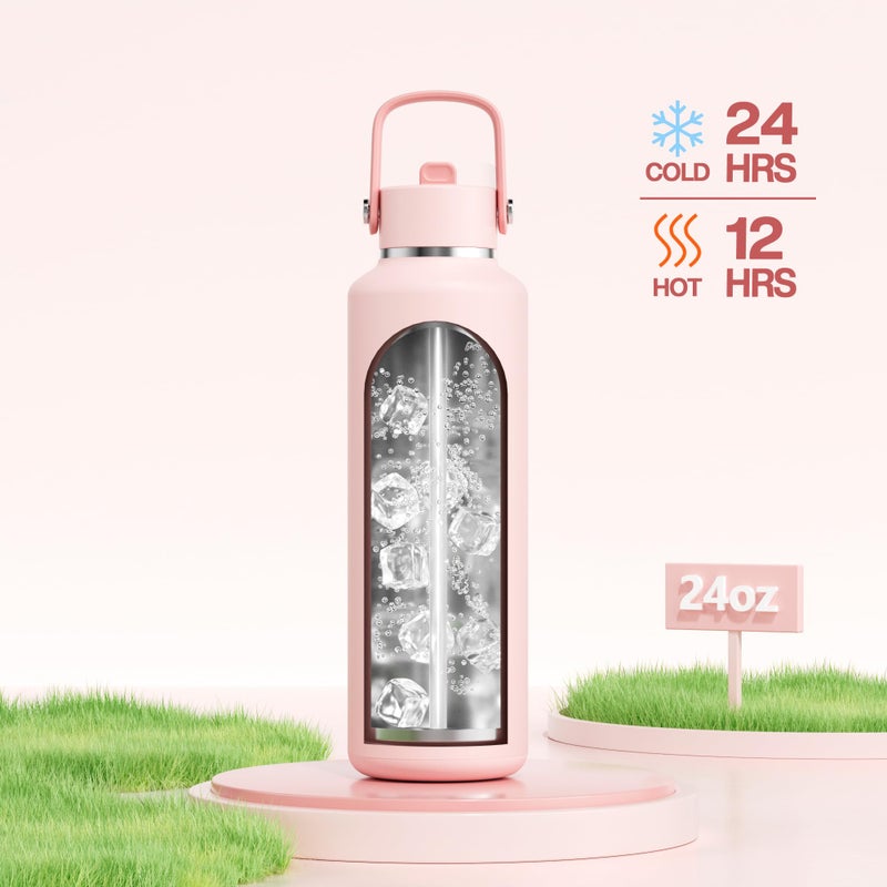 POWCAN 24 oz Water Bottle Insulated: Leakproof, Keep Cold 24H, Car Cupholder Friendly, Top Handle, Lightweight, Metal Water Bottle with Straw for Outdoors, Trip, Fitness, Gift, Running (Cotton Candy) - Image 2
