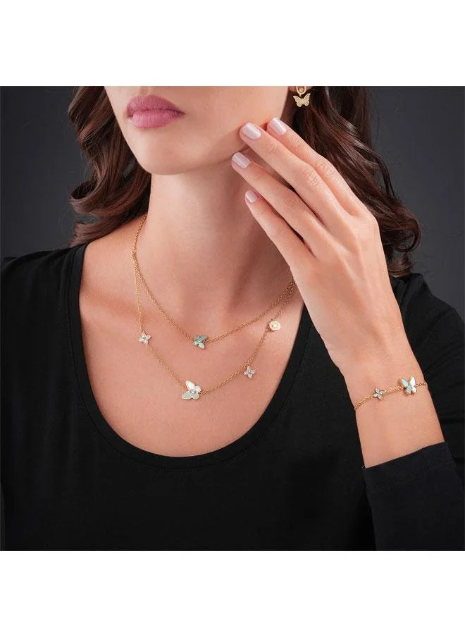 شيروتي 1881 Mariposa.2 Gold Plated with Blue MOP Necklace, Earrings and Bracelet Set Box for Womens