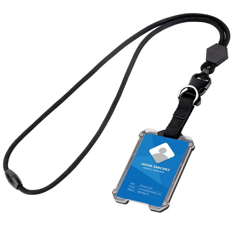 Techion Badge Holder, Hard Plastic ID Badge Holder with Heavy Duty Breakaway Lanyard, Detachable Buckle, Holds up to 5 Cards and Adjustable for Office, School - Vertical Black - Image 1