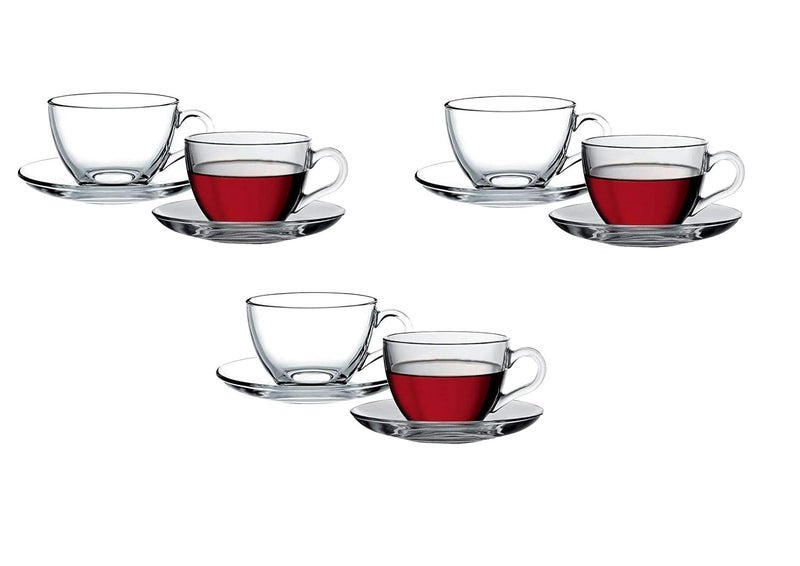 ZEYFLEEB Glass Cup and Saucer Set of 12 Capacity 210 ml Crystal Glass Lightweight Transparent - Image 1
