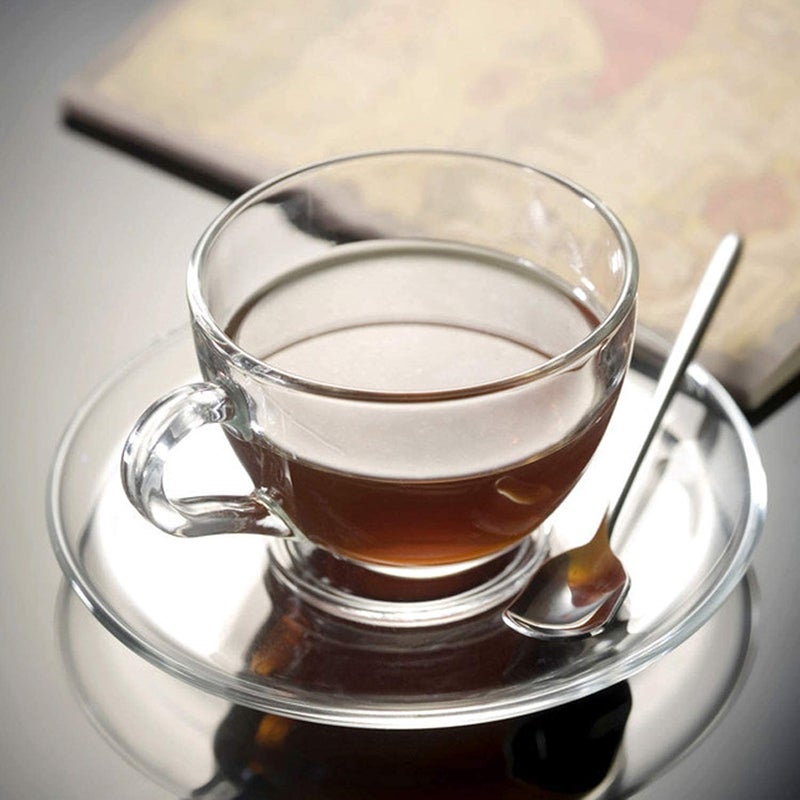 ZEYFLEEB Glass Cup and Saucer Set of 12 Capacity 210 ml Crystal Glass Lightweight Transparent - Image 5