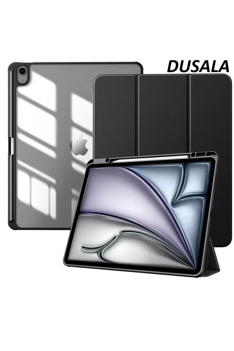 DUSALA Protective Case for iPad Air 13-inch (M3/M2, 2025/2024) – Slim Stand Cover with Pencil Holder, Auto Wake/Sleep Function, Magnetic Closure & Clear Transparent Back Shell – Lightweight, Shockproof, and Scratch-Resistant – Premium Black Design - Image 1