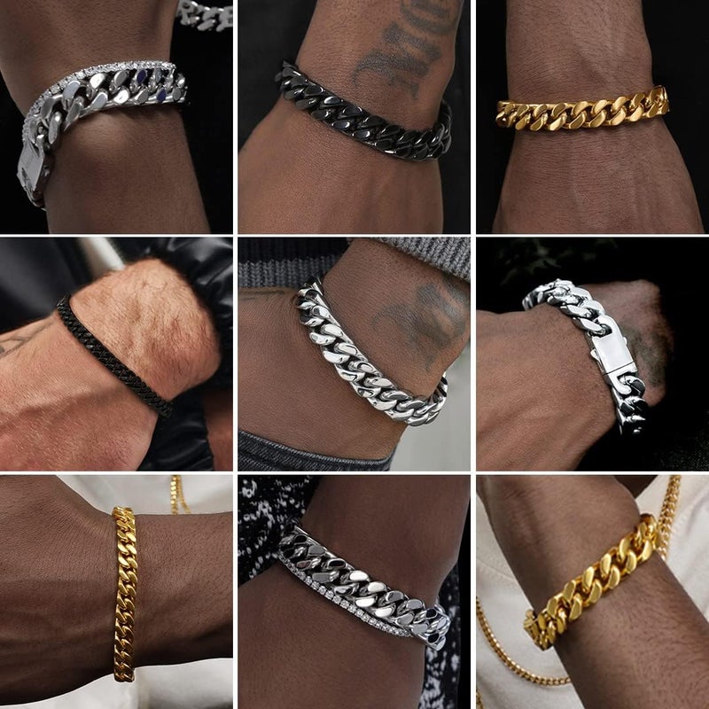 ChainsHouse Men's 316L Stainless Steel Bracelet Black Plated Cuban Curb Chain Link Bracelet for Men 9mm 21cm - Image 2