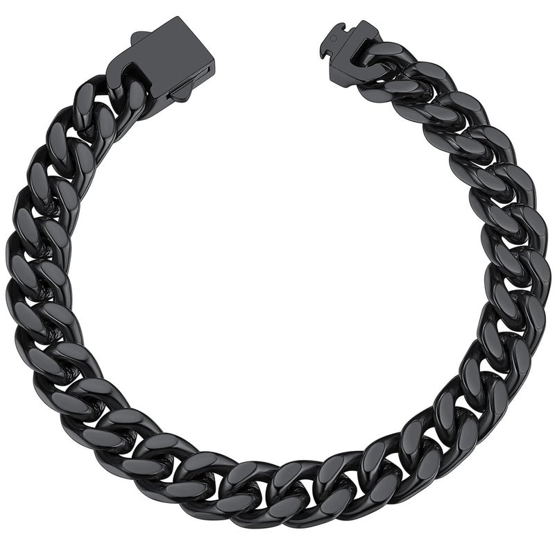 ChainsHouse Men's 316L Stainless Steel Bracelet Black Plated Cuban Curb Chain Link Bracelet for Men 9mm 21cm - Image 1