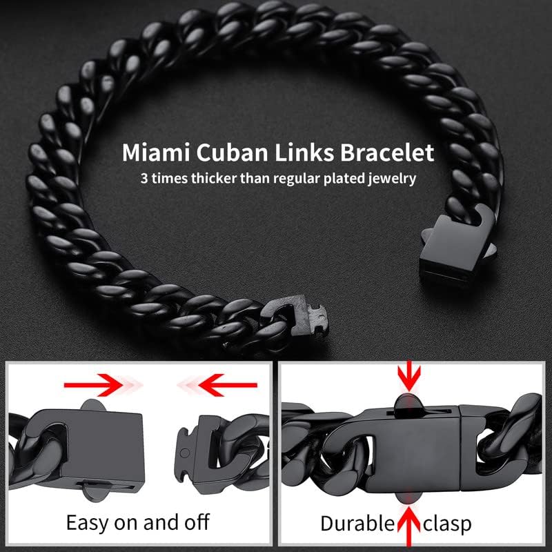 ChainsHouse Men's 316L Stainless Steel Bracelet Black Plated Cuban Curb Chain Link Bracelet for Men 9mm 21cm - Image 4