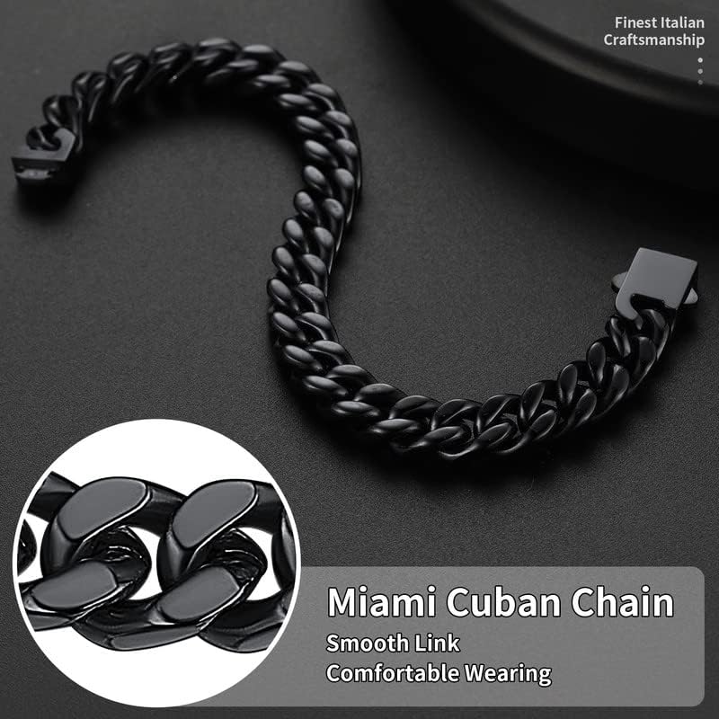 ChainsHouse Men's 316L Stainless Steel Bracelet Black Plated Cuban Curb Chain Link Bracelet for Men 9mm 21cm - Image 5