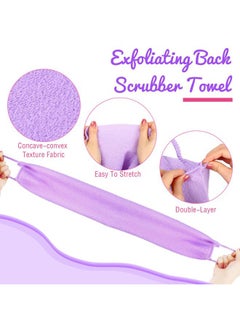 Tatuo Back Scrubber for Shower Exfoliating Washcloth Back Cloth Body Extended Length Scrubber Towel Nylon Exfoliating Stretchable Pull Strap Wash Cloth for Bath Body Scrub Washcloth 2 Pack (Pink,Purple)  - Image 3