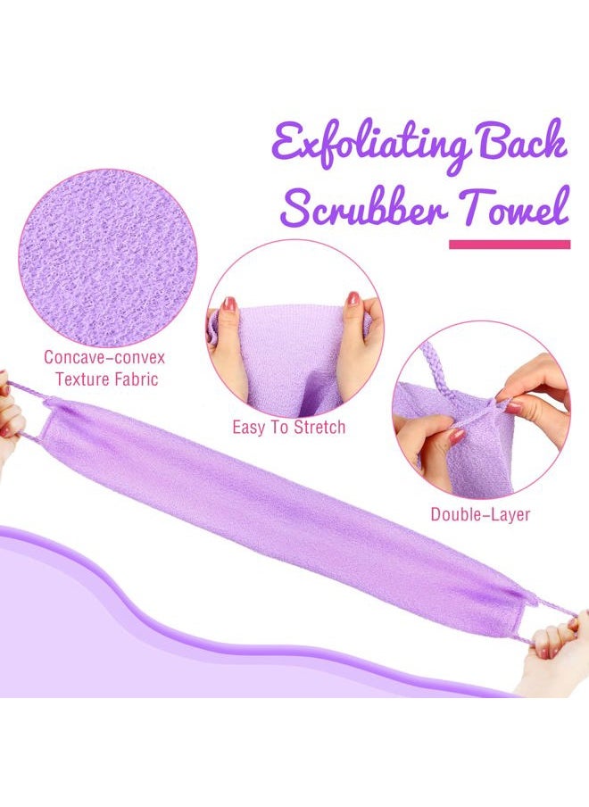 Tatuo Back Scrubber for Shower Exfoliating Washcloth Back Cloth Body Extended Length Scrubber Towel Nylon Exfoliating Stretchable Pull Strap Wash Cloth for Bath Body Scrub Washcloth 2 Pack (Pink,Purple)  - Image 3