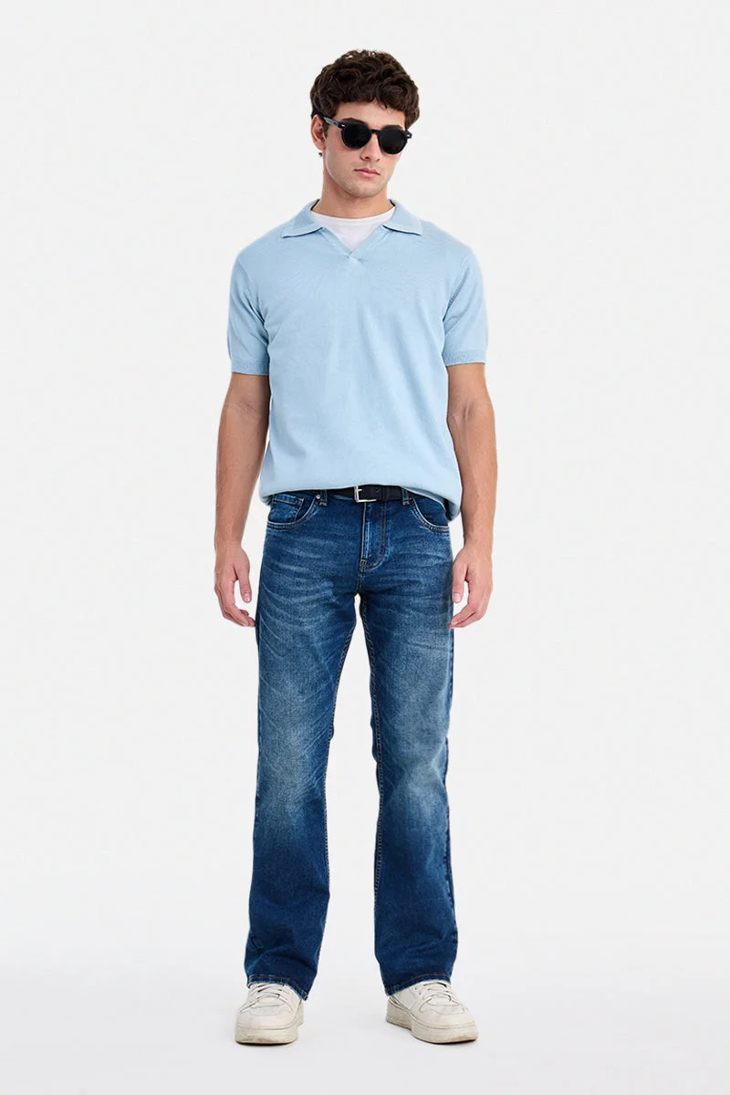 SNITCH Blue Solid Flared Fit Casual Jeans