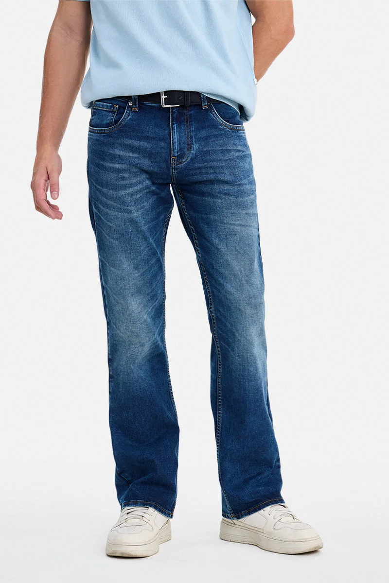 SNITCH Blue Solid Flared Fit Casual Jeans
