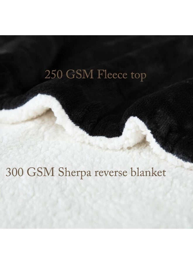 بطانية شيربا مزدوجة الجوانب من LBRO2M، ناعمة للغاية، دافئة ومريحة، منفوشة، بطانيات فاخرة قابلة للعكس (أسود، مقاس كوين) - Image 2