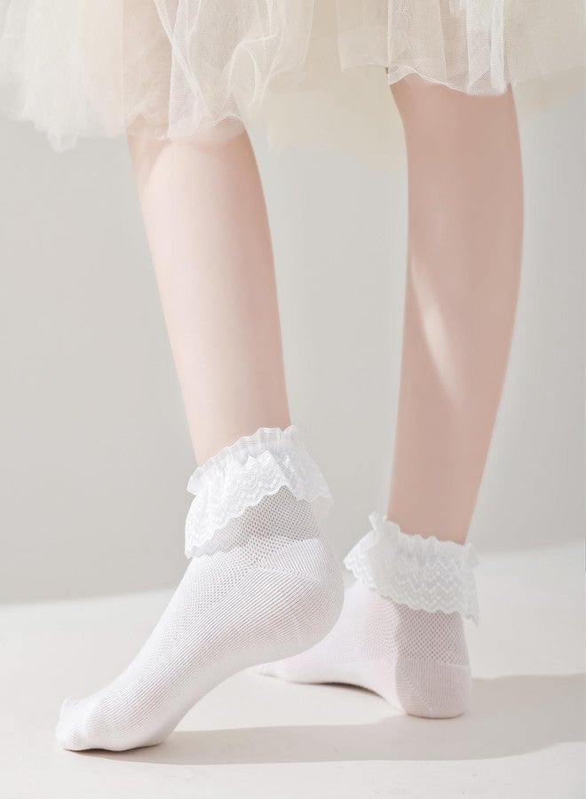 Mini angel Baby Lace Socks Toddler Eyelet Frilly Socks 1-3 Years Girls Ruffle Sock 3 Pairs (Ivory White Pink,M) - Image 2