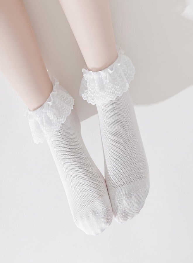 Mini angel Baby Lace Socks Toddler Eyelet Frilly Socks 1-3 Years Girls Ruffle Sock 3 Pairs (Ivory White Pink,M) - Image 3