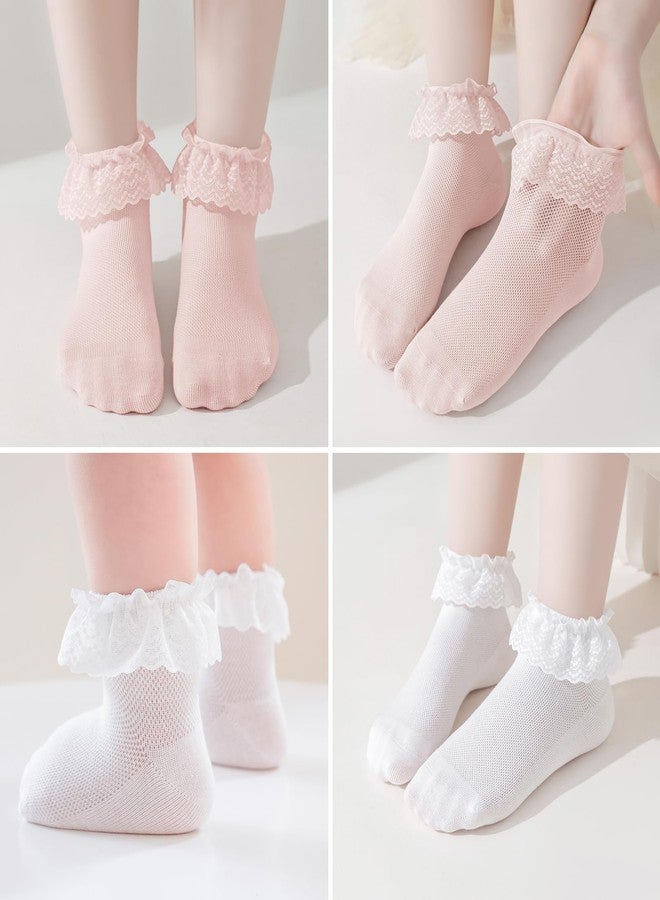 Mini angel Baby Lace Socks Toddler Eyelet Frilly Socks 1-3 Years Girls Ruffle Sock 3 Pairs (Ivory White Pink,M) - Image 4