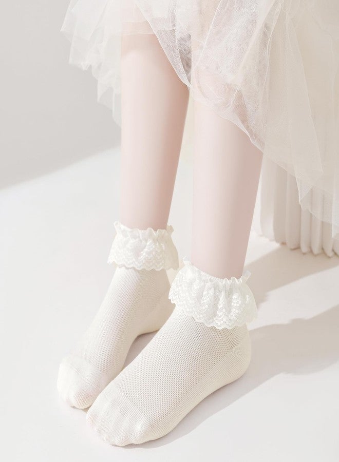 Mini angel Baby Lace Socks Toddler Eyelet Frilly Socks 1-3 Years Girls Ruffle Sock 3 Pairs (Ivory White Pink,M) - Image 5