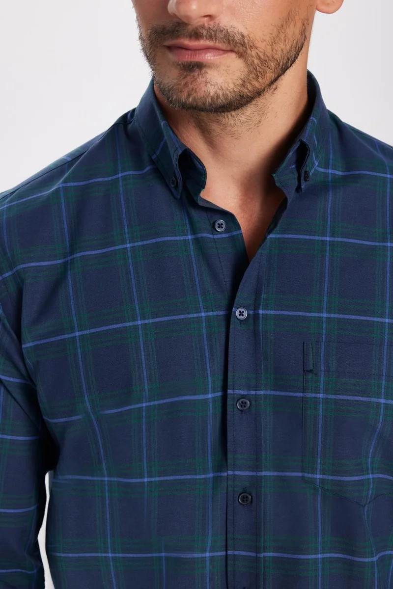 Tudors Men's Regular Fit Classic Cut Cotton Small Checkered Button-Down Collar Shirt