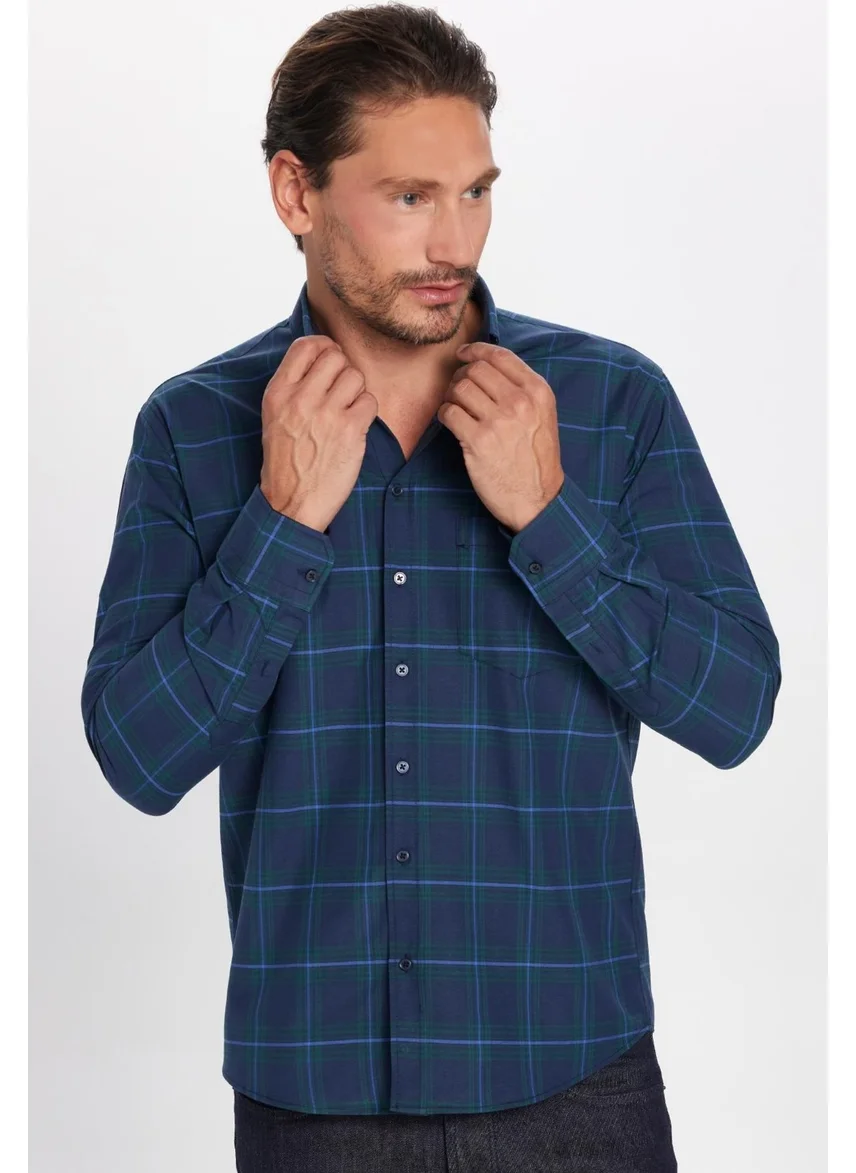 Tudors Men's Regular Fit Classic Cut Cotton Small Checkered Button-Down Collar Shirt