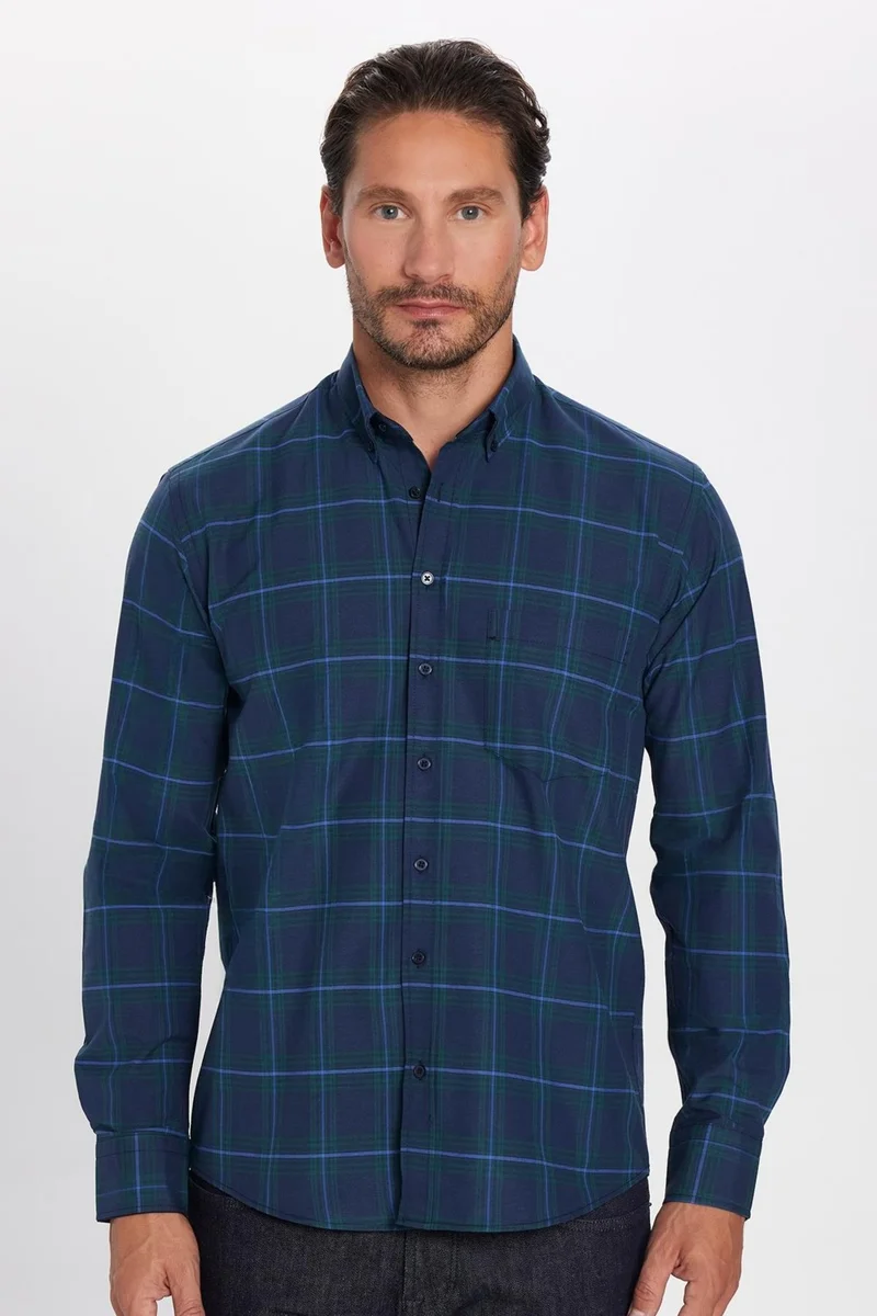 Tudors Men's Regular Fit Classic Cut Cotton Small Checkered Button-Down Collar Shirt