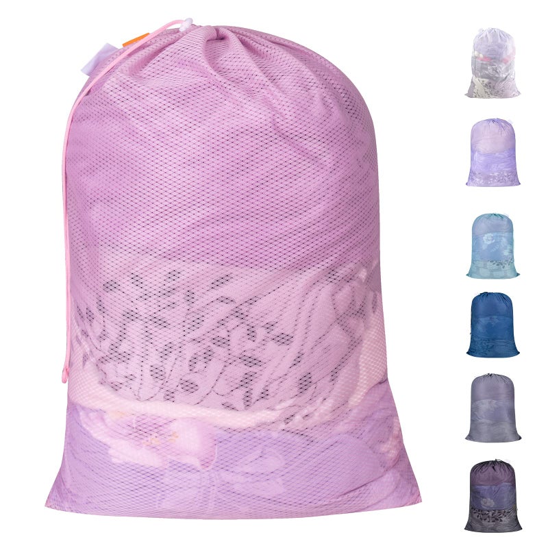 Polecasa Heavy Duty Large Mesh Laundry Bag With Id Tag And Locking Drawstring Closure - 24 X 36 Inches - Laundry Hamper Liner  Washable Laundry Bags For Travel  Sports  Dorms (Pink)