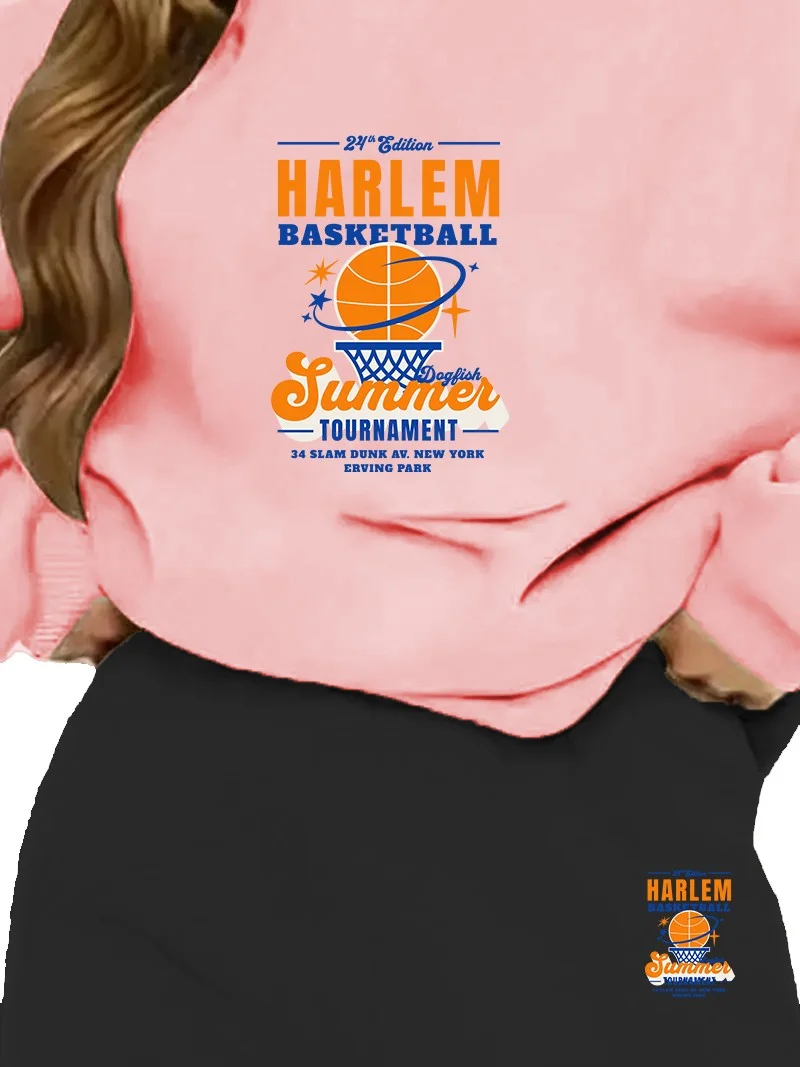 دوغ فش Tracksuit Oversize Harlem Basketball Tournament College Printed Tracksuit Set,lover,couple Combination Pink
