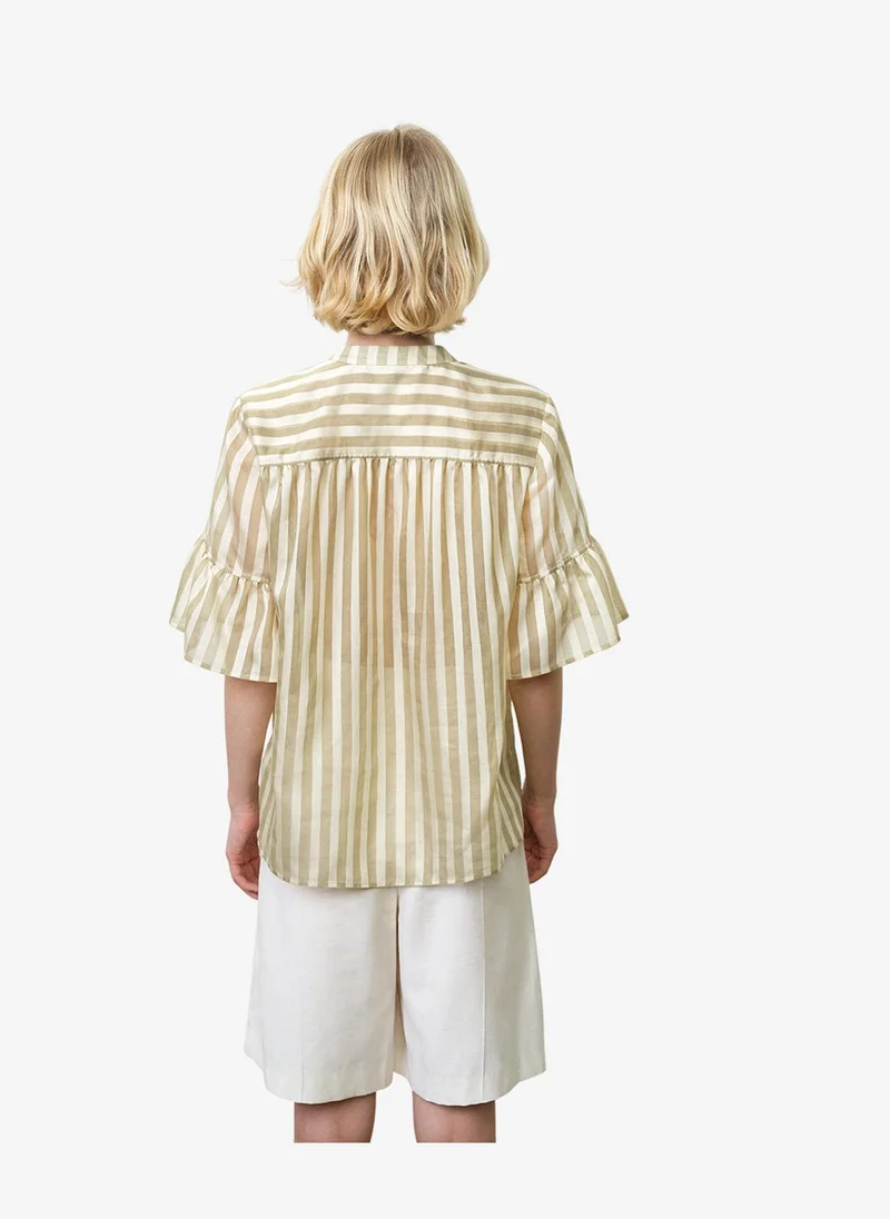 French Connection  Women's Adeline Relaxed Green Striped V Neck Top for Women | Best Price UAE