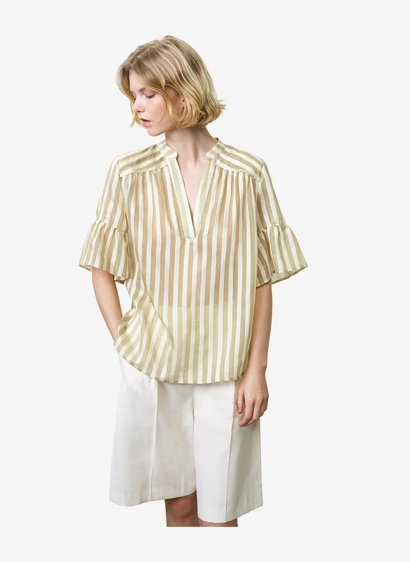 French Connection  Women's Adeline Relaxed Green Striped V Neck Top for Women | Best Price UAE