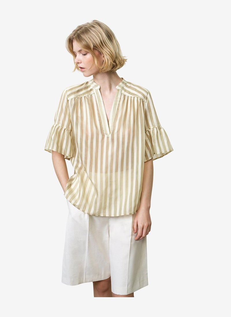 French Connection Women's Adeline Relaxed Green Striped V Neck Top - Image 4