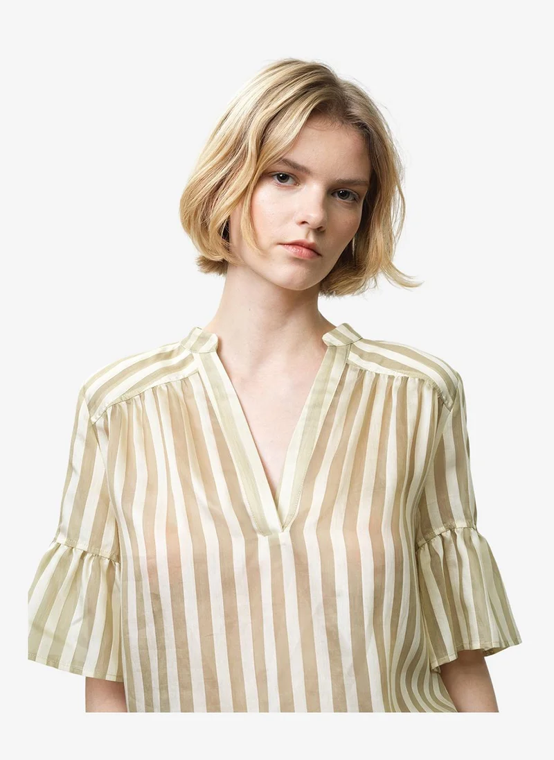 French Connection  Women's Adeline Relaxed Green Striped V Neck Top for Women | Best Price UAE