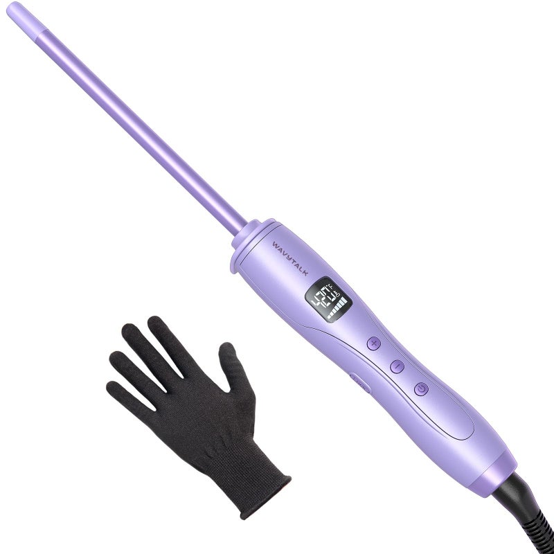 Wavytalk 38 Inch Small Curling Iron Small Curling Iron Wand for Short Long Hair Ceramic Small Barrel Curling Iron with Adjustable Temperature Include Heat Resistant Glove Purple